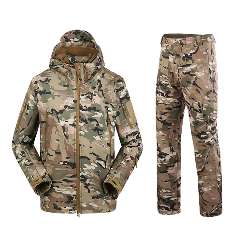 Military TAD Camouflage Tactical Suits Winter Autumn Waterproof Fleece Shark Skin Soft Shell Jacket Set Men Outwear BF05 ► Photo 1/6