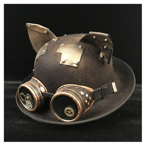 Retro Lolita Women Men Steampunk Bowler Hat Patch Gear Glasses Topper Top Hats Fedora Headwear Cosplay Billycock Groom Hat ► Photo 1/6