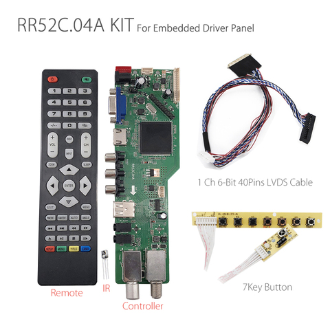 5 OSD Game RR52C.04A Support Digital Signal DVB-S2 DVB-C DVB-T2/T ATV Universal LCD Driver Board with 7key button 1ch 6bit 40pin ► Photo 1/6