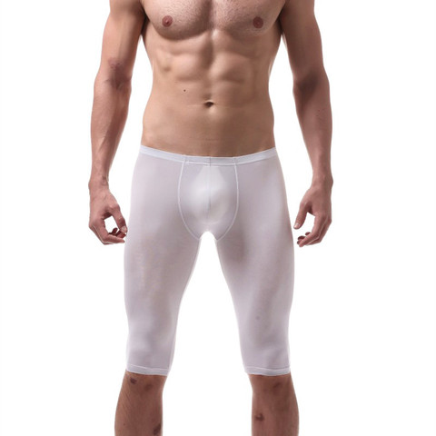 Men's Pajamas Ice Silk Ultra-thin Sleep Bottom Body U-convex Pants Leggings Sexy Summer Pajamas Nightie Sleepwear Middle Pants ► Photo 1/6