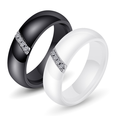 Fashion White Black Ceramic Rings For Women Smooth Surface Inlaid Zircon Women Ring Stainless Steel Wedding Engagement Gift ► Photo 1/6