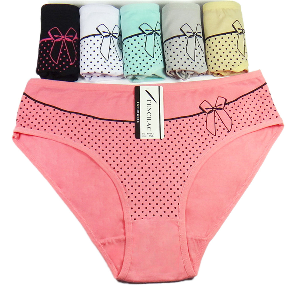 Free Shipping 4Pcs/lot 2XL/3XL/4XL Plus Size Briefs Women Underwear Flower  Print Ladies Panties