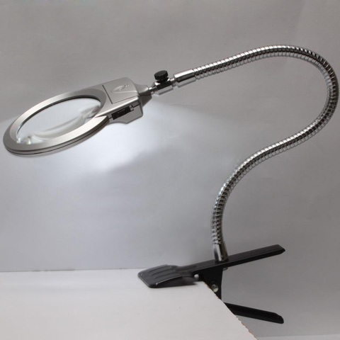 2.5x 5x New Lighted Magnifier Clip-on Table Top Desk LED Lamp Reading Large Lens Magnifying Glass with Clamp ► Photo 1/6