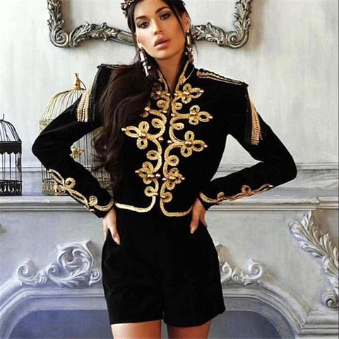 New Fashion 2022 Short Jacket Women's Long Sleeve Bandage Zip Band Jacket embroidered coat Outerwear Coats ► Photo 1/6