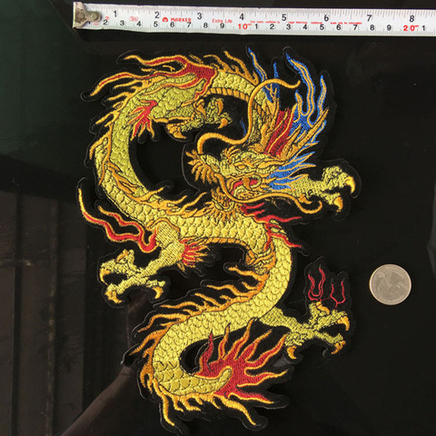 New High Quality Golden Chinese Dragon Embroidery Patch Sew On Clothes Punk Style Applique for DIY Clothing Accessory Patch H ► Photo 1/6