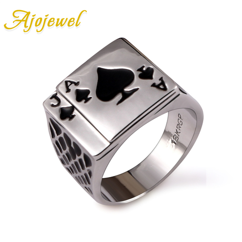 Size 7-12 Classic Cool Men's Jewelry Chunky Black Enamel Spades Poker Ring Men Gold-color ► Photo 1/6