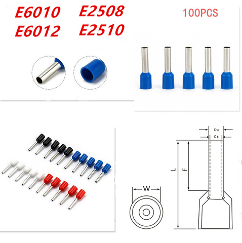 100pcs/pack tube insulating terminals E6010 E6012 E2510 insulated cable wire crimp connectorE6010 E6012 E2510 ► Photo 1/1