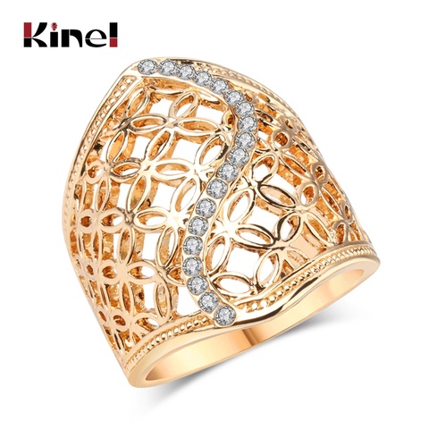 Free Shipping Fashion Hollow Big Ring For Women Gold Color Fine Jewelry Vintage Wedding Crystal Gift Hot ► Photo 1/6
