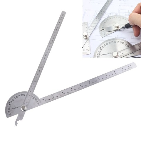 180 Degree 250 x 300mm Stainless Steel Adjustable Double-arm Angle Ruler with Round Head Rotary Protractor Tool for Measurement ► Photo 1/6