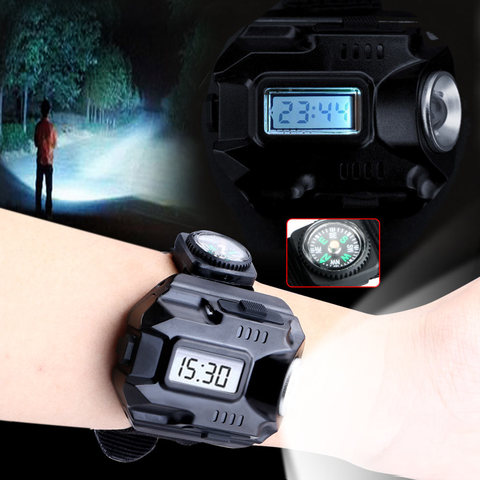 Powerful led Flashlight Tactical LED Display Rechargeable Wrist Watch Flashlight Waterproof Torch With Mini-copass ► Photo 1/6