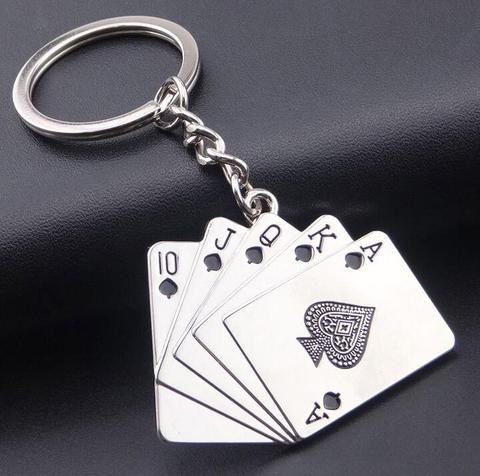 Keychains For Men Car Bag KeyRing Stainless Steel Jewelry Straight flush Texas Hold'em Poker Playing Cards Gift Fashion ► Photo 1/4
