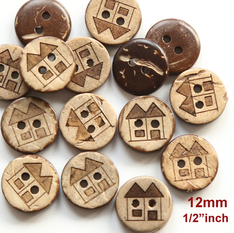 50pcs/lot Cute house Natural coconut shell buttons,12mm, accssories sewing (ss-1002) ► Photo 1/2