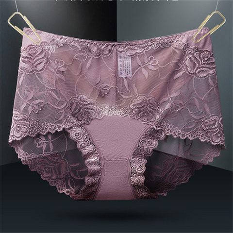 New sexy ladies panties high waist lace large size cotton bottom