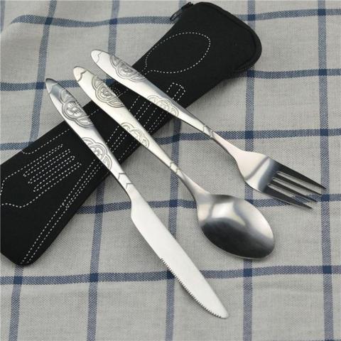 3/8Pcs/Set Stainless Steel Fork Spoon Cutlery Set Steak Knife Fork Spoon Portable Camping Bag Picnic Outdoor Tableware with bag ► Photo 1/6