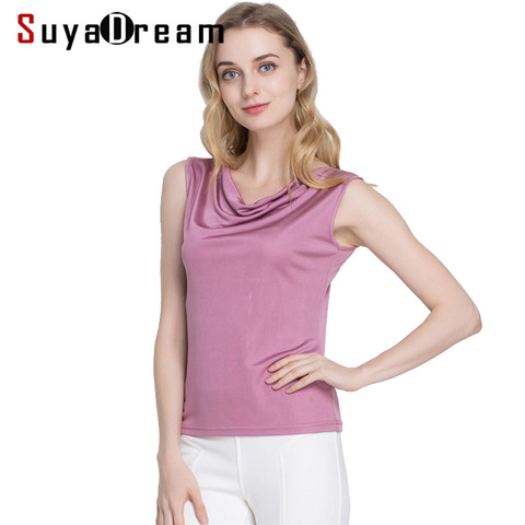 100%REAL SILK Women Tanks Solid knitted healthy Tank tops draped neck Silk Vest 2022 Summer Bottoming shirt White Black Gray ► Photo 1/6