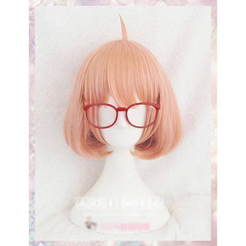 Kyokai no Kanata Kuriyama Mirai Short Orange Pink Synthetic Cosplay Hair Wig +Red Glasses+Wig Cap ► Photo 1/3