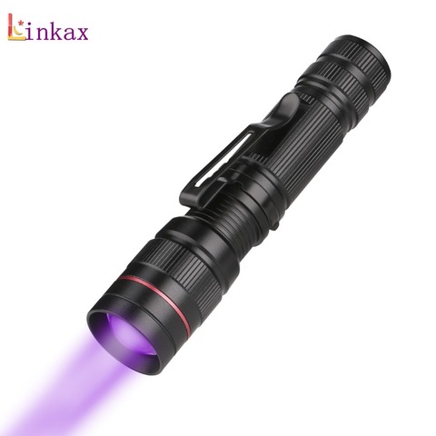 Zoomable Led UV Flashlight Torch Ultra Violet Light UV 395nm Purple Flashlight Lamp AA Battery For Marker Checker Detection ► Photo 1/6