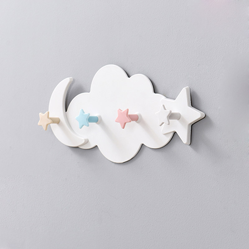 Creative Cute Star Moon Cloud Shape Nail-free Wall Clothes Hooks