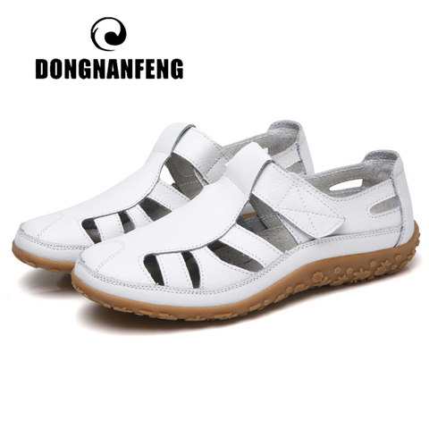 DONGNANFENG Women Ladies Female Mother Genuine Leather Shoes Sandals Gladiator Summer Beach Cool Hollow Soft Hook Loop LLX-9568 ► Photo 1/6