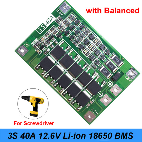 3S 40A 11.1V 12.6V 18650 lithium battery protection Board for screwdriver drill 40A current with Balance j31 ► Photo 1/6