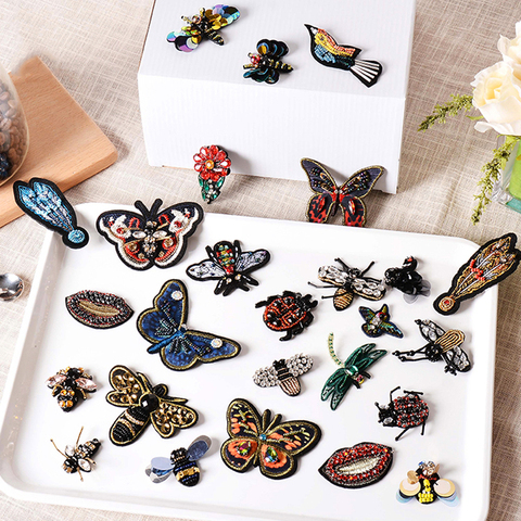 1PC flowers birds butterfly insects bee beads Patches for clothing DIY sew on sequin DIY rhinestone patches sew on parches ► Photo 1/6