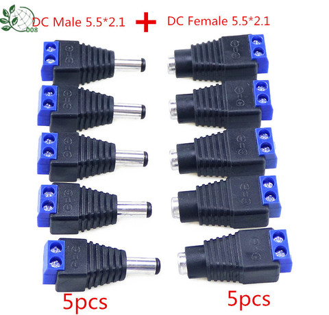 5.5mm x 2.1mm Female Male DC Power Plug Adapter for 5050 3528 5060 Single Color LED Strip and CCTV Cameras BIUE ► Photo 1/5