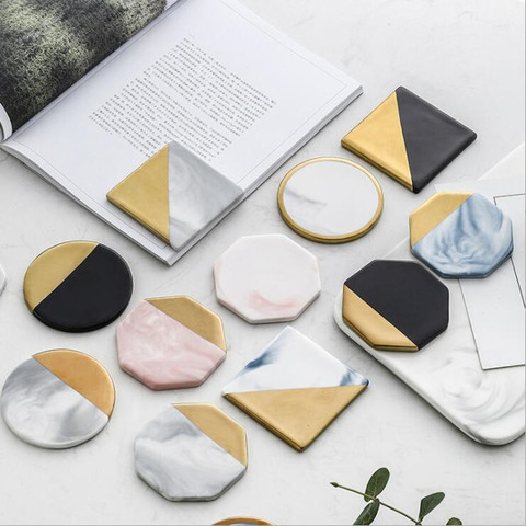Marble Grain Coasters Ceramics Stands, Black Round Table Mats And Coasters
