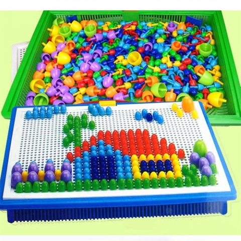 296 Pieces/Set Box-packed Grain Mushroom Nail Beads Intelligent 3D Puzzle Games Jigsaw Board for Children Kids Educational Toys ► Photo 1/6