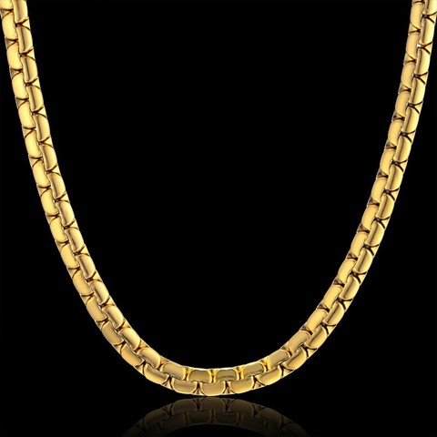 Dropshipping Hip Hop Chain 6mm Gold Color Stainless Steel Necklace Male Wholesale Flat Box Link Womens Mens Chain 20