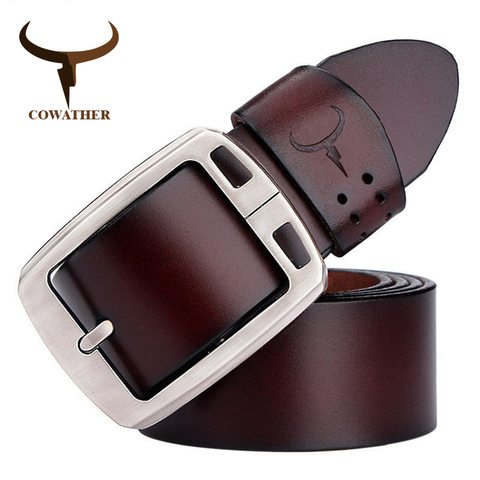 COWATHER cowhide genuine leather belts for men brand Strap male pin buckle vintage jeans belt 100-150 cm long waist 30-52 XF001 ► Photo 1/6