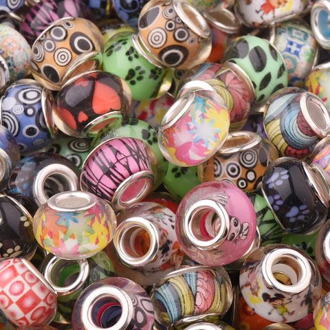 50Pcs/Lot Mix Color Silver Plated Buckle DIY Resin Plastic Bead Charm Loose Big Hole Fits for Pandora European Jewelry Bracelet ► Photo 1/6