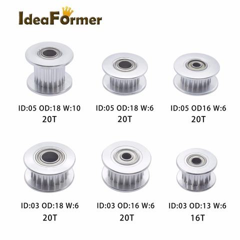 Reprap CNC Idler timing pulley with ball bearing Bore 3/5mm OD13/16/18mm 2GT/GT2 16/20teeth 3D printer for 6mm timing belt ► Photo 1/5