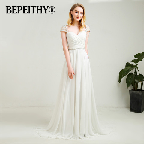 Vestidos De Novia Cap Sleeves Chiffon Wedding Dresses 2022 With Belt New Arrival Vintage Beach Bridal Dresses Hot Sale ► Photo 1/1