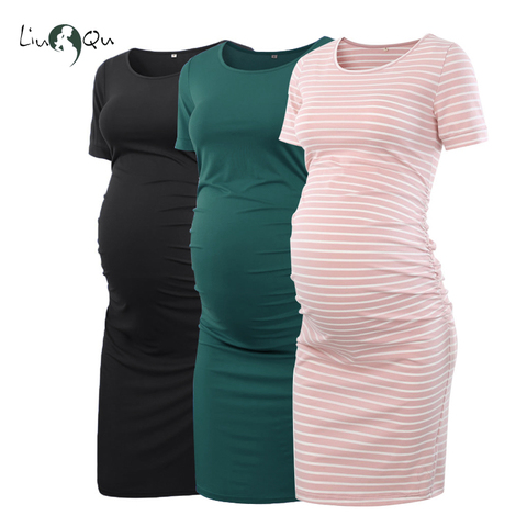 Pack of 3pcs Women's Side Ruched Maternity Clothes Bodycon Dress Mama Casual Short Sleeve Wrap Dresses Womens Clothing Plus Size ► Photo 1/6