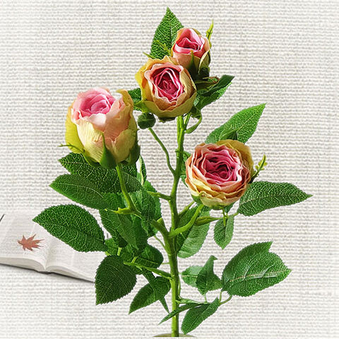 Single 4 Heads Artificial Rose Branch Silk+Plastic flores Simulation Rose Flowers For Home Hotel Wedding Decoration ► Photo 1/6