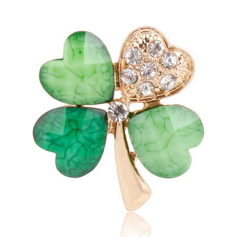 WEIMANJINGDIAN Light Green Leaf Crystal Irish Shamrock Brooch Lapel Collar Pins for Men or Women ► Photo 1/3