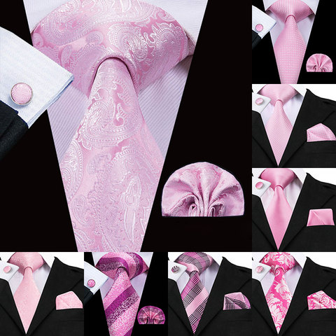 Hi-Tie Silk Men Tie Pink Floral Neck Ties for Men Luxury Silk Necktie Handkerchief Fashion Designer Business Wedding Mens Ties ► Photo 1/5