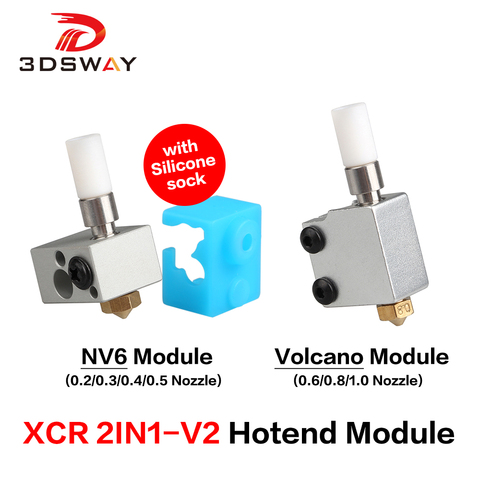 3DSWAY 3D Printer Part XCR 2IN1-V2 Hotend Module NV6 Heating Block with Silicone sock Throat Nozzle Kit Volcano 0.2-1.0/1.75 1pc ► Photo 1/6