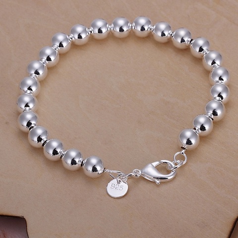 wholesale high quality fashion Silver color Jewelry charm 8MM chain bead Bracelets H126 couple bracelet gifts for women wedding ► Photo 1/4