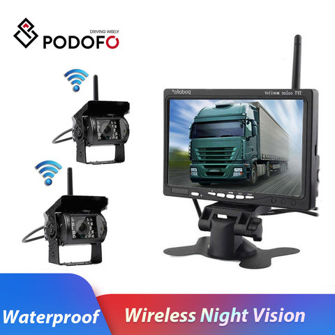 Podofo Wireless Vehicle Car 2 Backup Cameras Monitor, Ir Night Vision Rear View Camera + 7