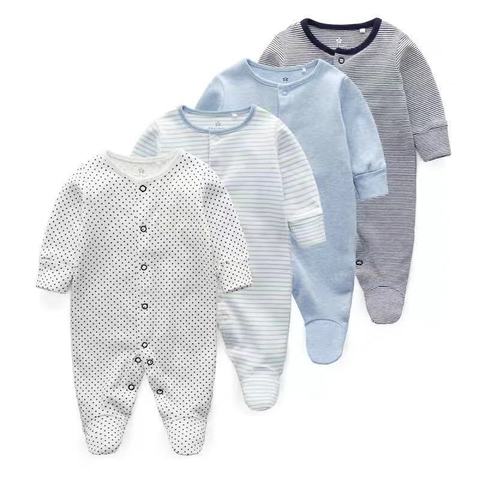3 Packs Infant Boys Girls Cotton Long Sleeve Jumpsuit Newborn Romper Bodysuit Baby Footed Pajamas Sleeper