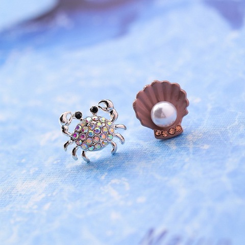Fashion Women Earrings Cute Little Crab Blue Enamel Crystal Cute Ear Stud Gift
