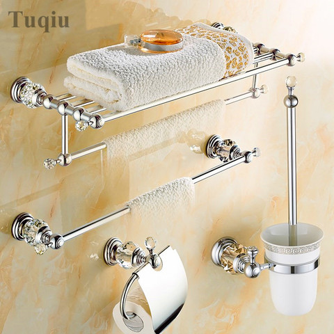 Modern Clear Crystal Bathroom Accessories Sets Silver Polished Chrome Bathroom Products Solid Brass Bathroom Hardware Sets ► Photo 1/6