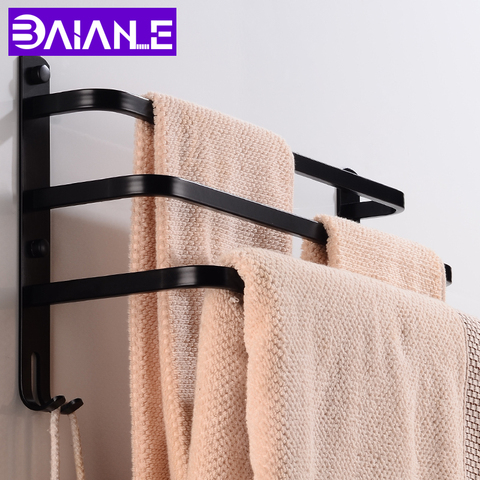 Bathroom Aluminum Shelf Rack Bathroom Towel Holder Black Shower