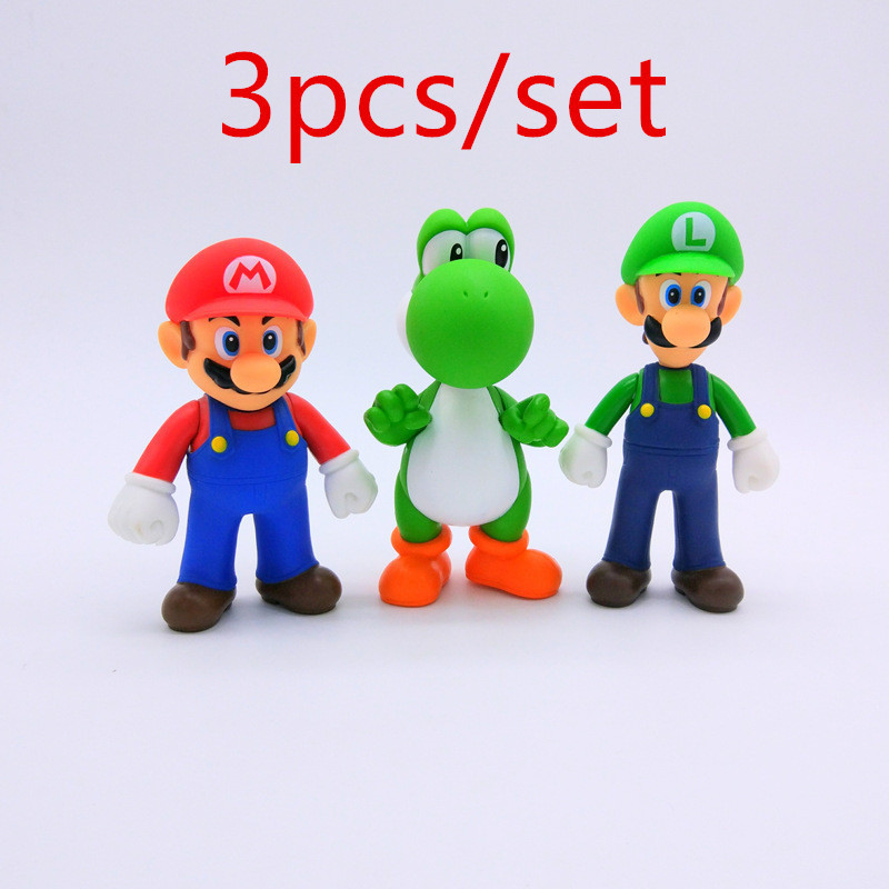 Super Mario 3pcs/set Bros Mario Yoshi Luigi PVC Action Figure Collectible  Model 