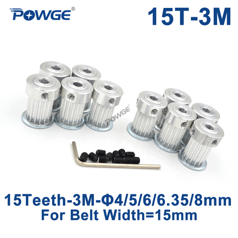 POWGE 10pcs 15 Teeth 3M Timing Pulley Bore 4mm 5mm 6mm 6.35mm 8mm for Width 15mm HTD3M Timing belt HTD 3M Pulley CNC 15Teeth 15T ► Photo 1/1
