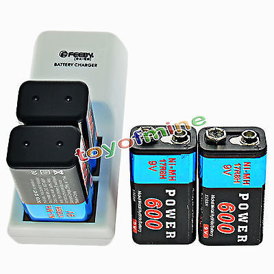 4pcs 600mAh 9V 6F22 Rechargeable NiMH Batteries and 2 Slots 9-Volt Battery Charger ► Photo 1/6