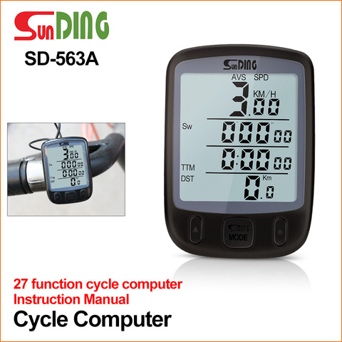 Suding waterproof LCD large display bicycle computer odometer speedometer with green backlight riding accessories SD-563A ► Photo 1/6