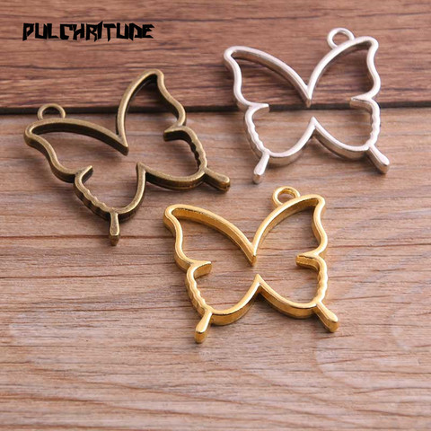  3pcs 33*35mm Three Color Alloy Jewelry Accessories Butterfly Charm Hollow Glue Blank Pendant Tray Bezel 11C70 ► Photo 1/6