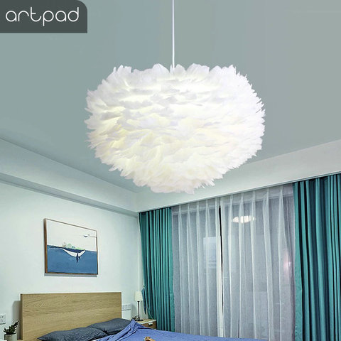 Artpad White Feather Pendant Light With E27 Bulb Included Living Room Bedroom Wedding Hanging decor Droplight Home Lighting ► Photo 1/6